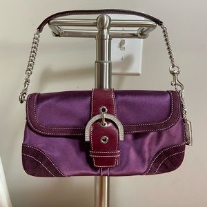 Authentic Coach Satin/Leather Clutch W/Swarovski